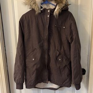 H&M Brown Kids Puffer Jacket with Faux Fur Hood